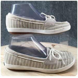 Keds Shoes WF57994 Glimmer Boat Loafers Slip On Flats Gray/White Fabric Casual S